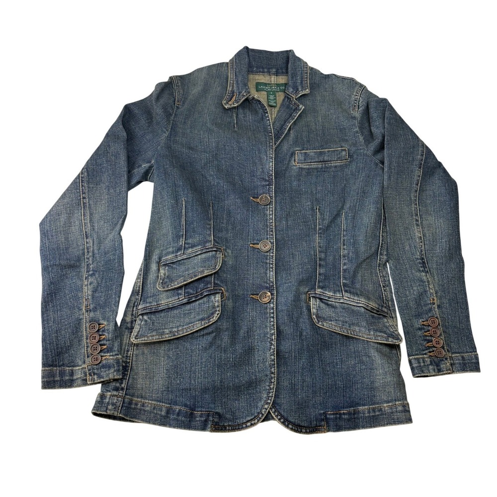 Lauren Ralph Lauren Womens Blue Denim Blazer Jacket Medium Wash Small VINTAGE